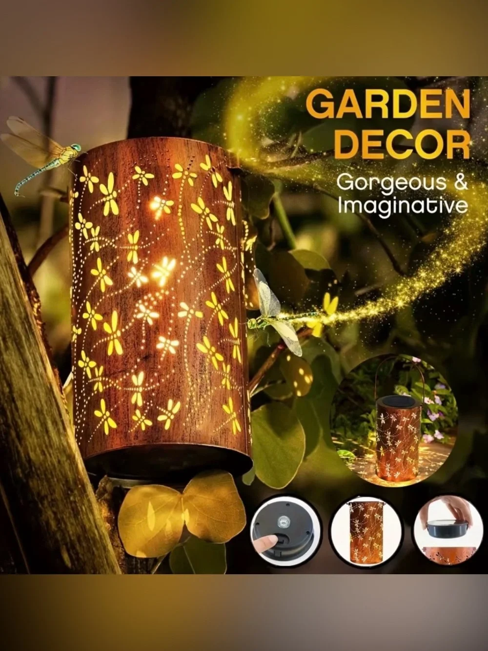 Dragonfly Pattern Decorative Lantern - Yellow Illumination